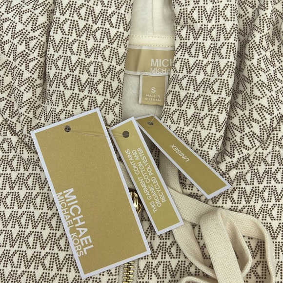 MICHAEL Michael Kors Logo Organic Cotton Blend Zip-Up Hoodie Bone - Picture 10 of 15